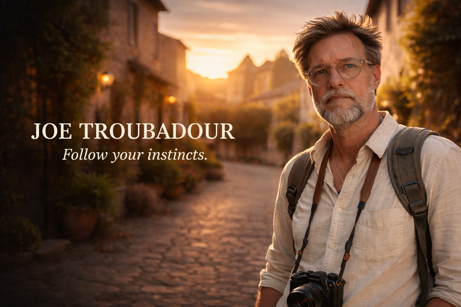 Joe Troubadour in a Mediterranean street